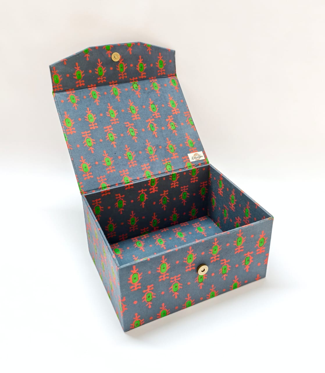 Closed Storage box - Blue-Grey Block Print