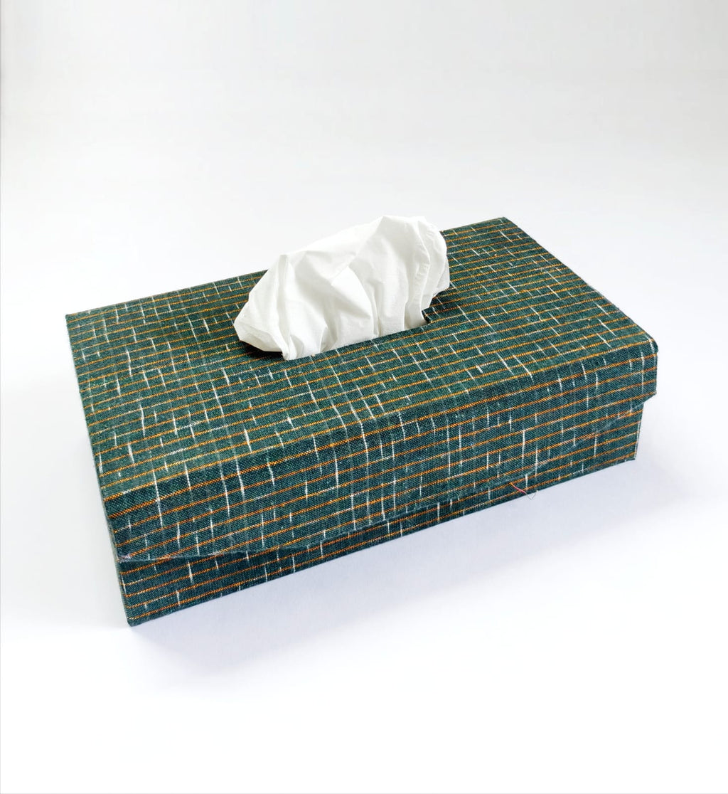 Rectangle tissue box - Dark Green Ikkat