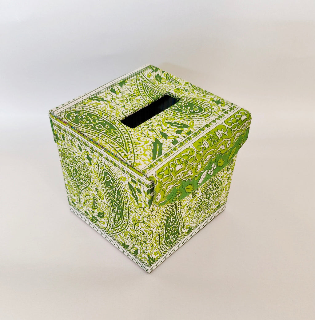 Boutique style tissue box - Green Paisley