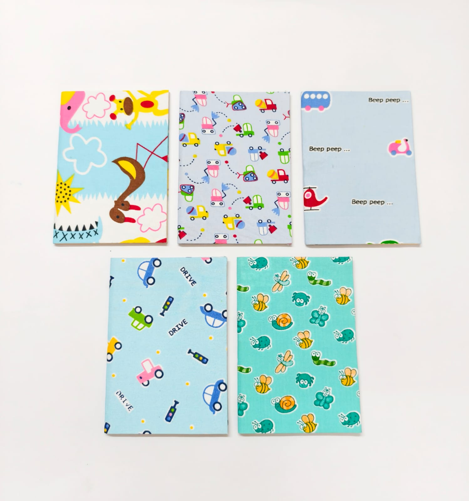 Notebooks - A6 size - Set of 5 - Blue &amp; Green (Cars, Bugs &amp; the Zoo)