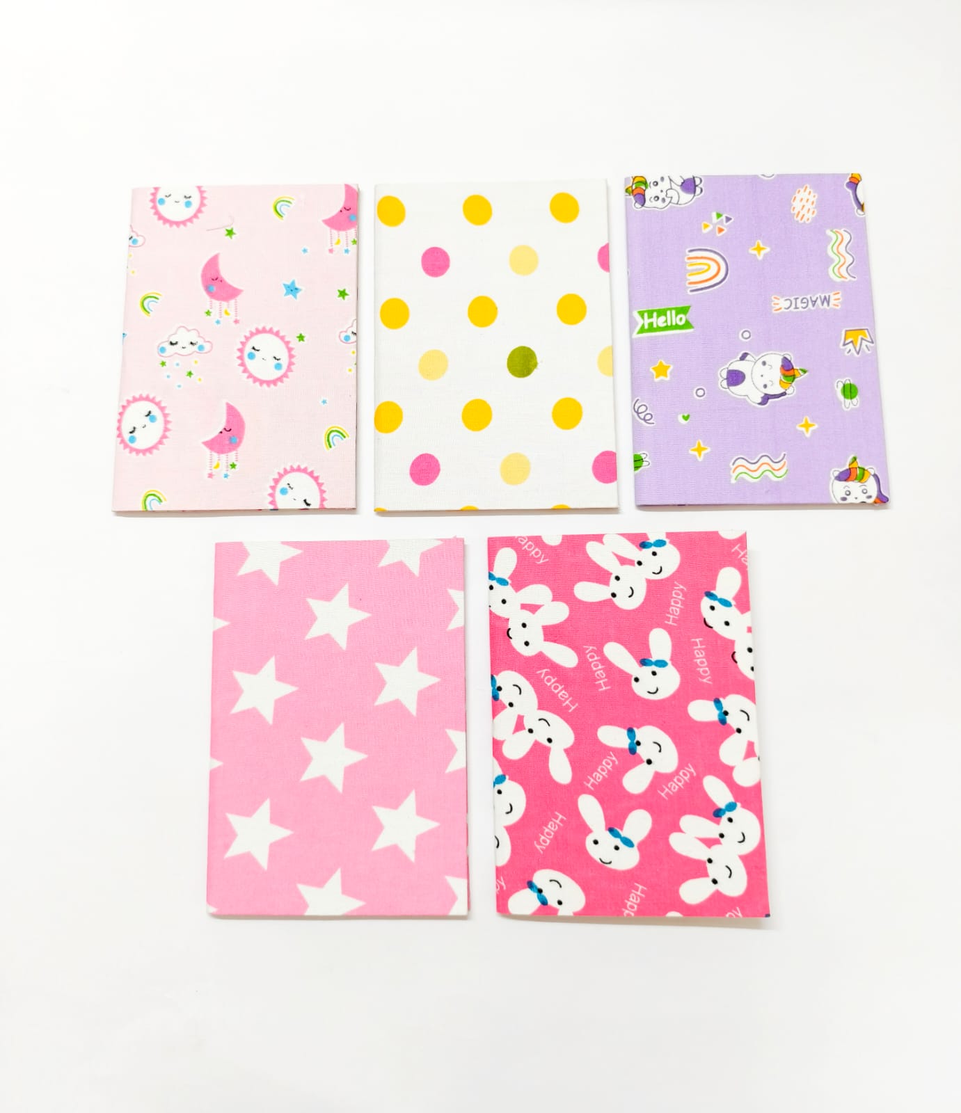 Notebooks - A6 size - Set of 5 - Pinks &amp; Purples (Bunnies, Stars &amp; Unicorns)